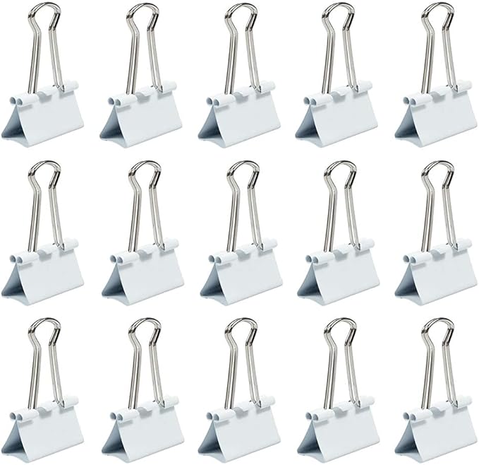 JAM PAPER Colorful Binder Clips - Medium - 1 1/4 Inch (32 mm) - White Binderclips - 15/Pack