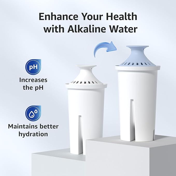 Overbest Alkaline Water Filter, Replacement for Brita® Pitchers and Dispensers, Brita® Classic 35557, OB03, Mavea® 107007, and Amazon Basics® 10-Cup Pitcher, Includes 6 Filters