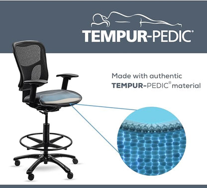 Tempur-Pedic TP8200C Vinyl Drafting Stool with Backrest and Footrest with Lumbar Support, with Tempur Material, Cooling Gel Layer, Black Vinyl
