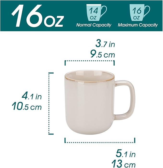 vancasso 16 oz Coffee Mugs Set of 6, Large Ceramic Mug with Handle, Unique Glaze Coffee Cups for Latte, Cappuccino & Hot Cocoa, Dishwasher & Microwave Safe, Beige, Series PLAYA
