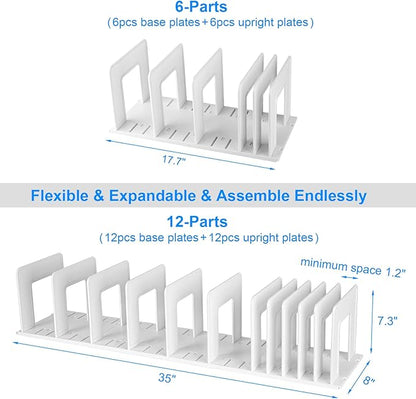 Adjustable Vertical File Sorter Sturdy Plastic Expandable Upright File Holder, Desktop Binder Organizer, Home School Office Organization Bookshelf Divider, Assemble Easily Endlessly, White