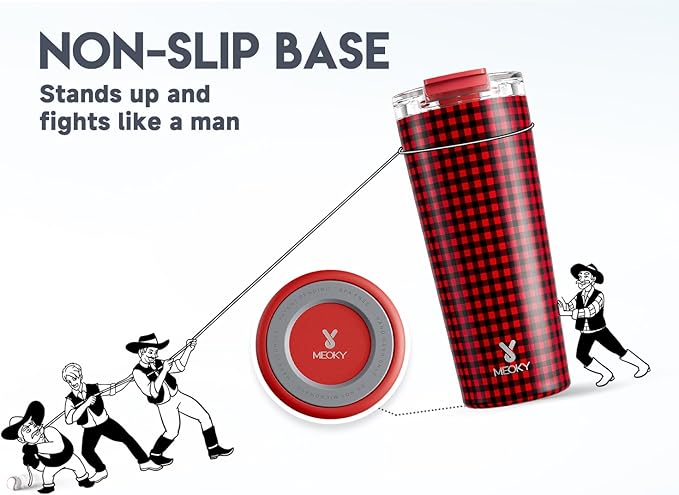 Meoky 24 oz Travel Coffee Mug with Leak-proof Lid, Stainless Steel Insulated Coffee Tumbler, Keeps Hot for 8 Hours or Cold for 24 Hours, Fits in Car Cup Holder (Crimson Plaid)