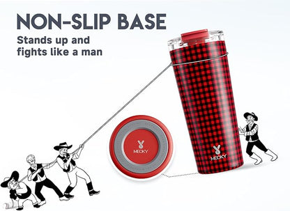 Meoky 24 oz Travel Coffee Mug with Leak-proof Lid, Stainless Steel Insulated Coffee Tumbler, Keeps Hot for 8 Hours or Cold for 24 Hours, Fits in Car Cup Holder (Crimson Plaid)
