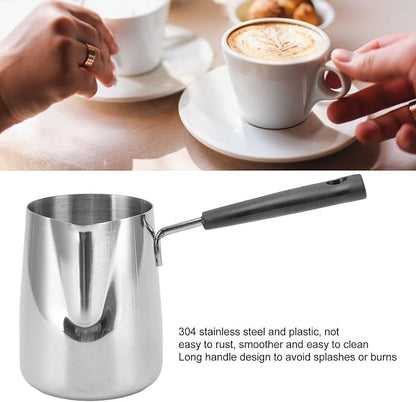 Classics Turkish Coffee Pot, 21oz/600ml Stainless Steel Milk Frothing Jug Long Handle Coffeware Pull Flower Toroid Pitcher Milk Warmer Hot Chocolate Maker