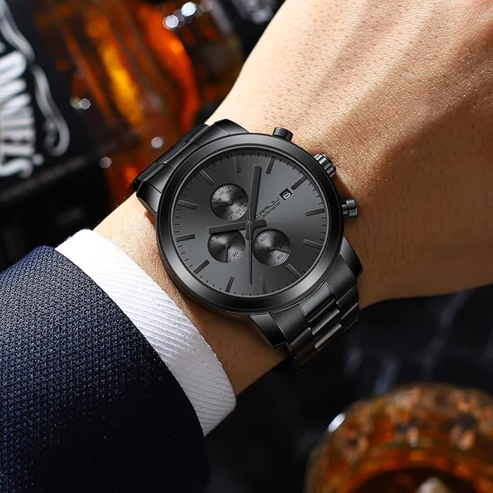 CRRJU Mens Stylish Casual Quartz Watches for Men Luxury Waterproof Calendar Chronograph Japan Movement Wristwatches