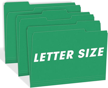 File Folder, RAZCC 100 Pack 1/3 Cut Tab File Folders Letter Size, Creen, Colored Folders with Tab Great for Organizing and Easy File Storage