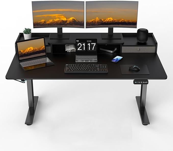 63 x 30 Inch Standing Desk with 2 Drawers, Adjustable Height Widened Stand Up Desk with Storage, Sit to Stand Ergonomic Workstation for Home Office, Classic Black