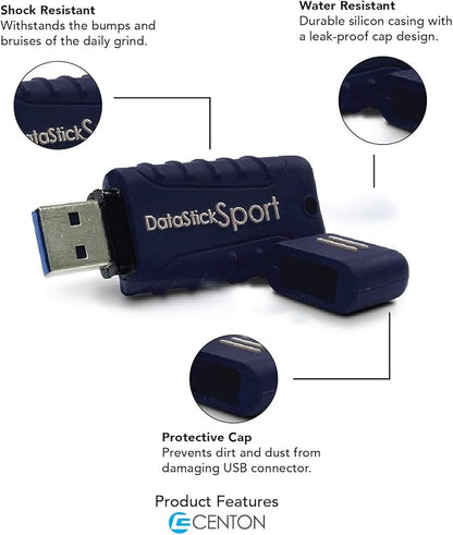 Centon Electronics MP Essential USB 3.2 Gen1 DataStick Sport Flash Drive, 32 GB, 10 USB Flash Drives, 10 Bulk Pack, Navy Blue