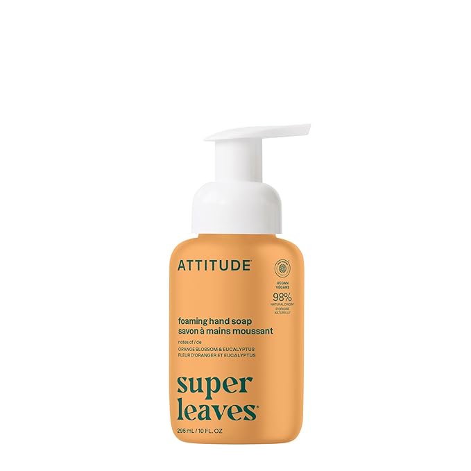 ATTITUDE Foaming Hand Soap, EWG Verified, Plant and Mineral-Based Ingredients, Vegan and Cruelty-free Personal Care Products, Orange Blossom & Eucalyptus Scent,10 Fl Oz