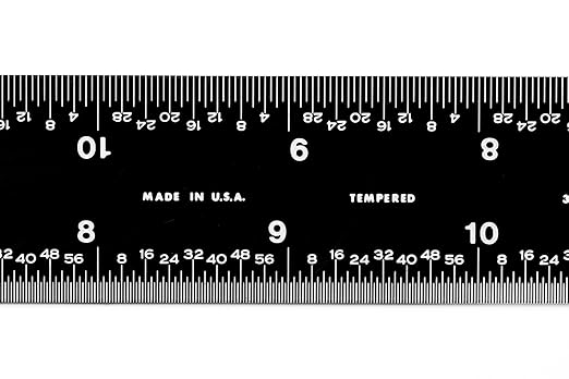 PEC Tools 18-Inch Rigid Stainless Steel Metal Ruler, High-Contrast Black Chrome Finish, 3R Graduation (1/32", 1/64", 1/10", 1/50"), Fully Hardened and Tempered, Made in USA