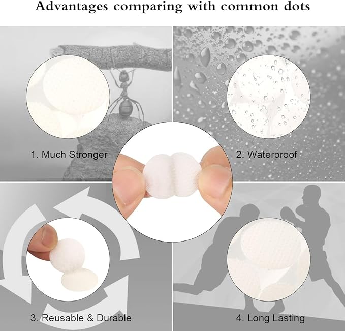 400pcs (200 Pair Sets) 15mm Diameter Sticky Back Hook, Self Adhesive Dots Loop Tapes for DIY Crafts Office Classroom (White)