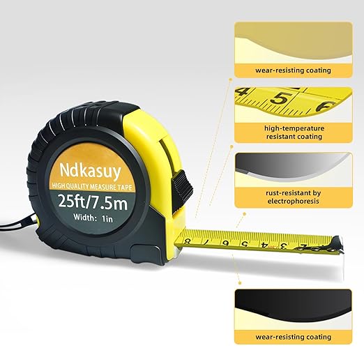 25ft Self-Locking Tape Measure. Dual Metric/Imperial Scales. Durable Carbon Steel, Clear Markings. Perfect for DIY, Construction & Woodworking