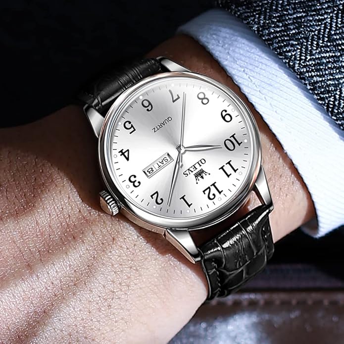 OLEVS Watch Men Mens Watches Watches for Men Leather Band Classic Brown Leather Watch Men, Analog Watch Men, Black Mens Leather Watch, Dress Waterproof Large Face Mens Watch,Relojes para Hombres Watch