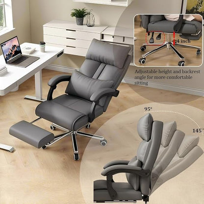 Big and Tall Office Chair, Reclining 330LBS Ergonomic Executive Desk Chair, with Lumbar Support, Silent Wheel, High Back Leather Computer Chair, Comfy Desk Chair for Home Office
