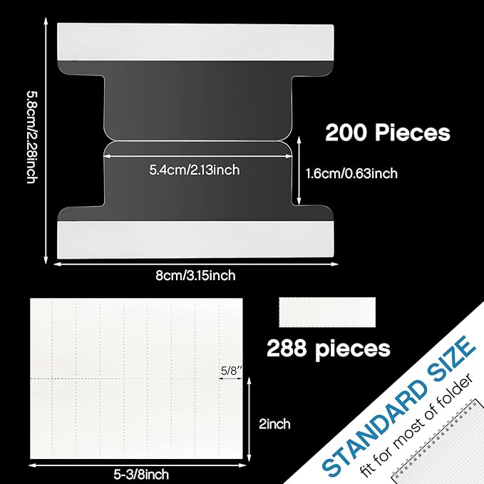 2 Inch Insertable Self-Adhesive Tabs with Printable Inserts with File Folder Labels Sticky Plastic Index Clear Divider Stick on File Self Adhesive for Book Page(200 Pieces)