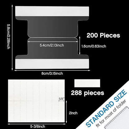 2 Inch Insertable Self-Adhesive Tabs with Printable Inserts with File Folder Labels Sticky Plastic Index Clear Divider Stick on File Self Adhesive for Book Page(200 Pieces)