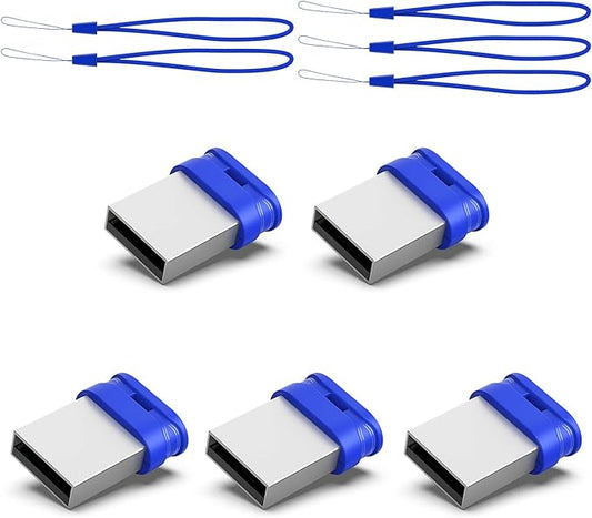 K&ZZ 5 Pack 32GB USB Flash Drive Small Thumb Drives with Lanyard 32GB Mini USB 2.0 Memory Stick USB Drive Zip Drive External Storage, Blue