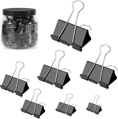Ufmarine Binder Clips Paper Clips Assorted Sizes 200 Count (Black), Extra Large, Large, Medium, Small, Mini and Micro,6 Sizes with Box for Office, School and Home
