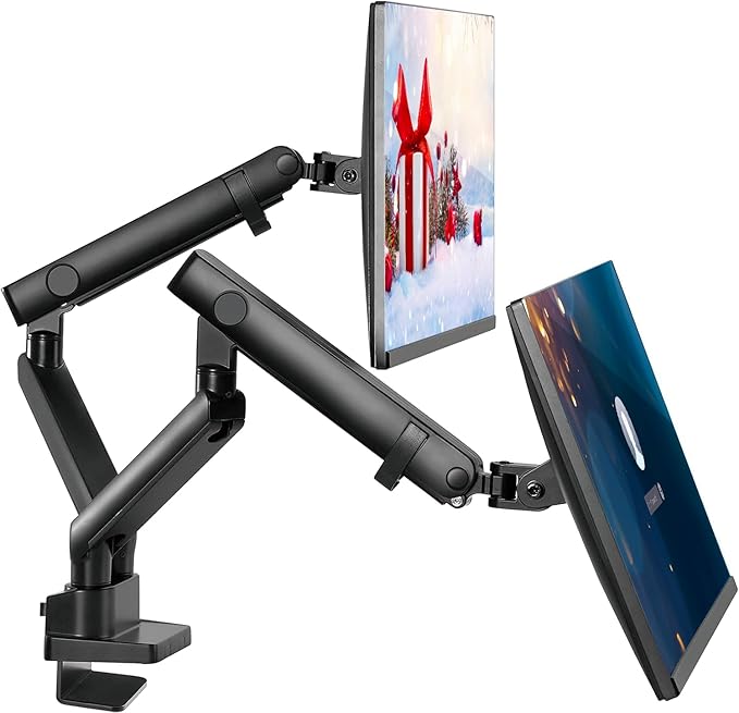 Dual Monitor Arm Stand for 32 Inch Screens - Full Adjustable VESA Mount for 2 Monitors, Heavy Duty Dual Monitor Desk Mount Compatible with C Clamp, Grommet Mounting Base, Holds 26.4lbs per Arm, Black