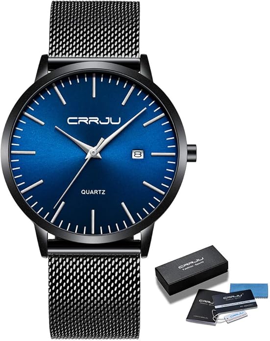 CRRJU Men's Minimalist Casual Luxury Auto Date Watches Fashion Business Japan Movement Quartz Waterproof Wristwatches for Men Stainsteel Steel Band Watch