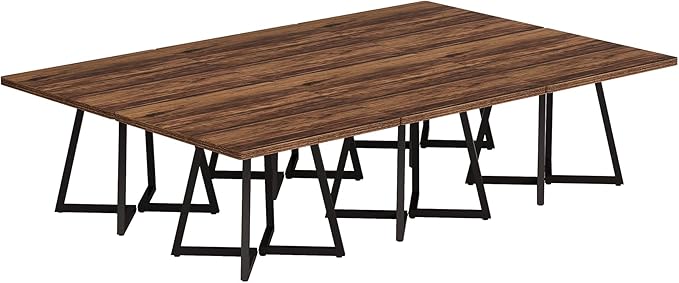 Tribesigns 31.5" Square Conference Table Set of 6, 8 ft Industrial Office Meeting Table for 8-10 People, Business Podcast Furniture with Metal Base for Small Spaces, Office Conference, Brown & Black
