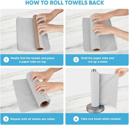 AIDEA Microfiber Cleaning Cloth Roll, Shop Towels 55 Sheets, Grey Microfiber Towels for Cars, Washable Shop Rags Reusable Paper Towel for Automotive, Workshop, House, Kitchen, Cleaning Supplies11×9"