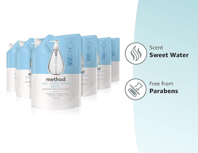 Method Gel Hand Soap Refill, Sweet Water, Biodegradable Formula, 34 fl oz (Pack of 6)