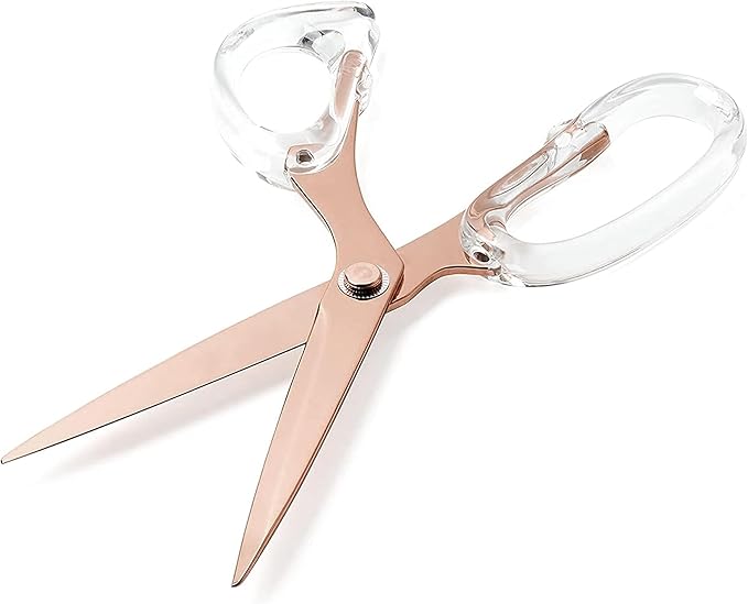 OfficeGoods 9” Stainless Steel Acrylic Scissors For Office and Home - Aesthetic and Sharp All Purpose Scissors, Perfect For Sewing, Arts and Crafts - Clear Rose Gold Metal