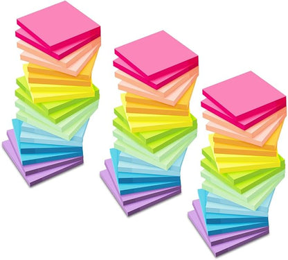 (54 Pads) Pop Up Sticky Notes 3x3 in Accordion Stickies Super Sticking Power Memo Pads Bright Colors