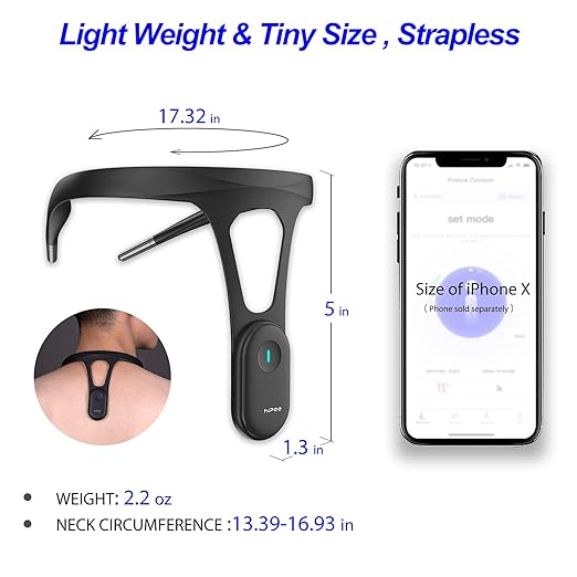 P1 Smart Posture Trainer & Corrector, Control with App, Check Posture in Real Time, Strapless, Boost Health & Temperament (Black)
