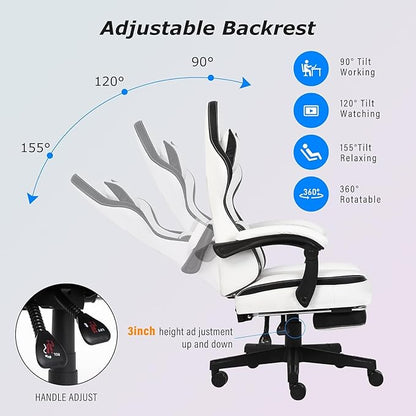 Gaming Chair, Computer Gaming Chairs with Footrest, Linkage Armrests and Lumbar Support, High Back Ergonomic Office Chair for Adults, Big and Tall Desk Chair(WhiteBlack)