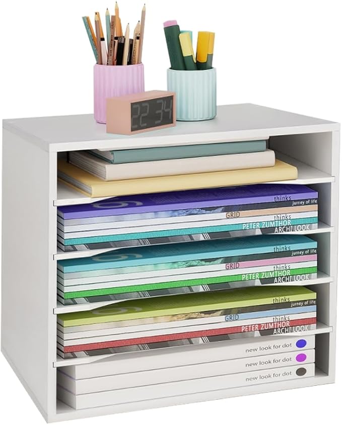 EMERIT Paper Organzier Wood Desktop Organizer Storage Letter Tray File Sorter with Adjustable Shelves for Home Office