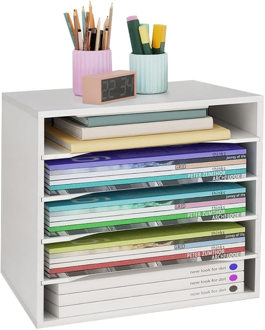 EMERIT Paper Organzier Wood Desktop Organizer Storage Letter Tray File Sorter with Adjustable Shelves for Home Office