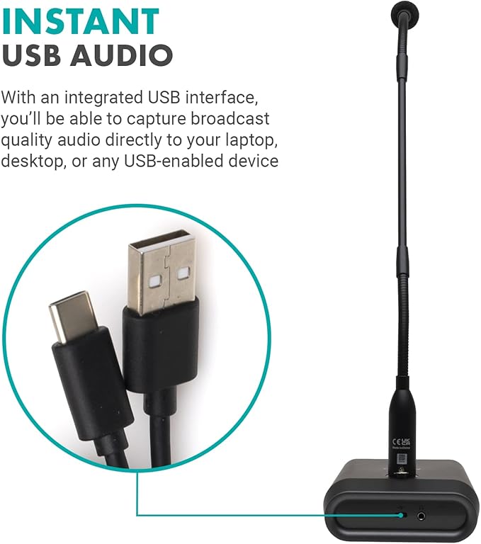 Movo GM-5 Professional 18-inch Gooseneck Microphone with USB Interface Stand, One-Touch Mute- Podium Microphone with Stand for Conferencing, Live Events, Streaming - USB Computer Mic for Mac, PC