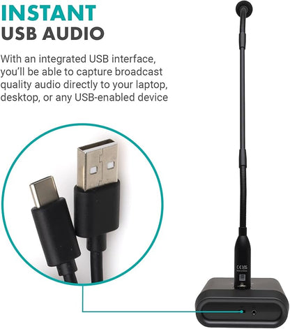 Movo GM-5 Professional 18-inch Gooseneck Microphone with USB Interface Stand, One-Touch Mute- Podium Microphone with Stand for Conferencing, Live Events, Streaming - USB Computer Mic for Mac, PC