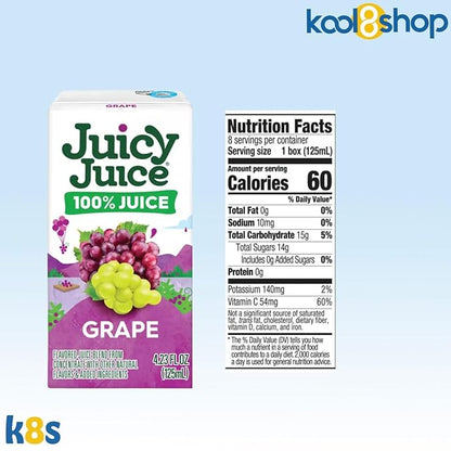 Juicy Juice Grape 100% Juice No Sugar Added On The Go Box 4.23 fl oz 40 Pack + 2 Reusable Snack Bags by KOOL8SHOP Infinite Deals