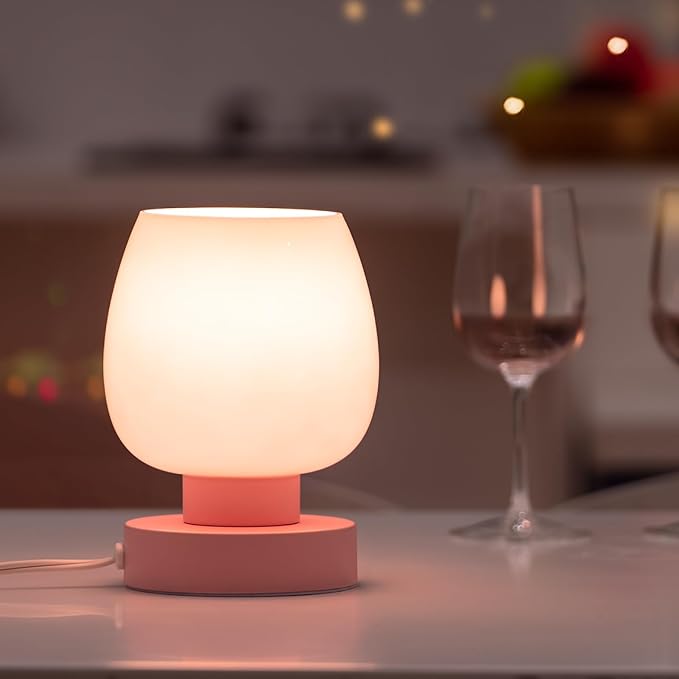 Touch Bedside Table Lamps Set of 2, Dimmable Small Nightstand Lamps for Bedroom, Modern Simple Design, Pink