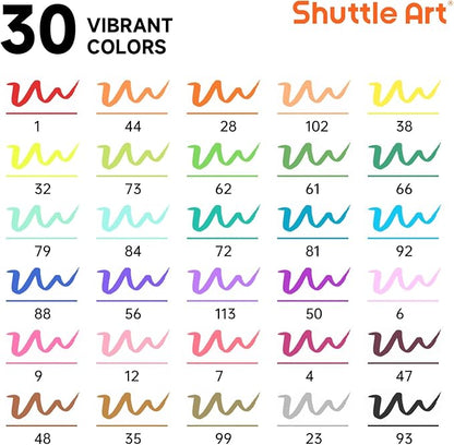 Shuttle Art Dual Tip Brush Marker Pens, 30 Colors Dual Tip Calligraphy Pens Fine and Brush Tip Markers Set, Water-based Ink Perfect for Kids Adult Artist Calligraphy Journal Doodling Writing