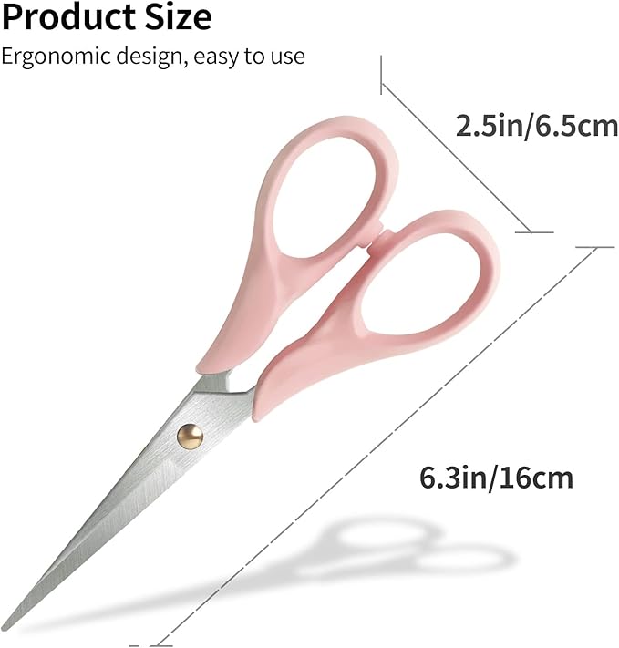 Creechw 6.3" Multi-purpose Scissors with Stainless Steel Blade and Acrylic Handle, Craft Scissors for Office, School, Home, Cute Desk Supplies, Tijeras (6.3" Pink)