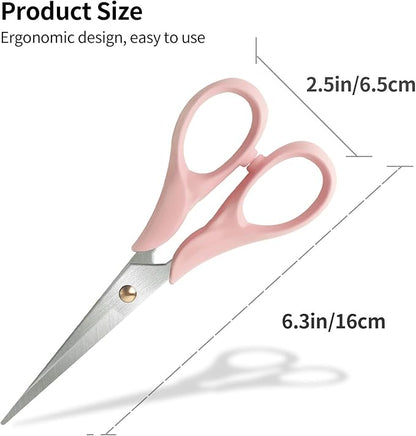Creechw 6.3" Multi-purpose Scissors with Stainless Steel Blade and Acrylic Handle, Craft Scissors for Office, School, Home, Cute Desk Supplies, Tijeras (6.3" Pink)