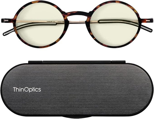 ThinOptics unisex-adult Manhattan Blue Light Blocker Reading Glasses + Milano Case