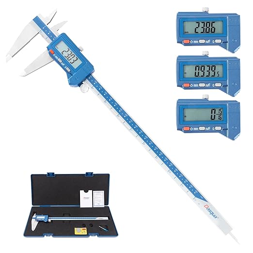Dasqua Digital Caliper 12", IP54 Stainless Steel Water Resistant Caliper with Large LCD Display and Storage Case, Easy Switch Between Inch/Metric/Fraction, Accuracy 0.001'', Precision Measuring Tool