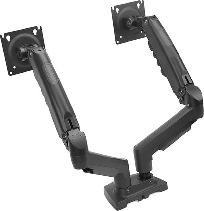 Zunate Adjustable Double Screen Stand for 17-27inch Screens, Telescopic Rotating Desk Mount for Gaming and Work, Aluminum Alloy Material