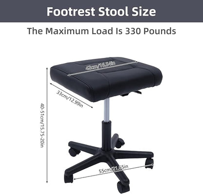 Footstool on Wheels, 15-20'' Height Adjustable, Lockable Rolling Stool Foot Rest for Office and Gaming Chairs, Load Capacity 330Lbs, Black