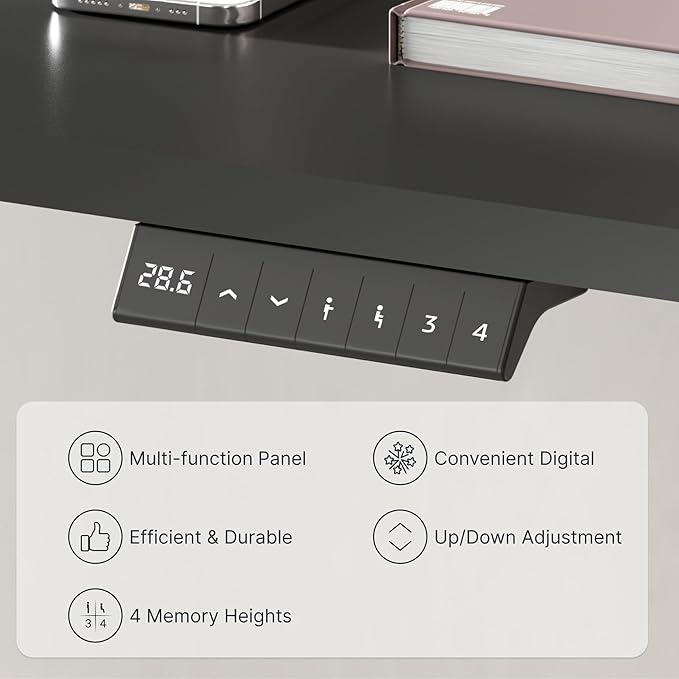FLEXISPOT EN2 Whole-Piece Standing Desk with Clamp Power Strip, 40x24'' Electric Stand Up Height Adjustable Desk with Cable Management (Gray Frame + Black Top, 2 Packages)