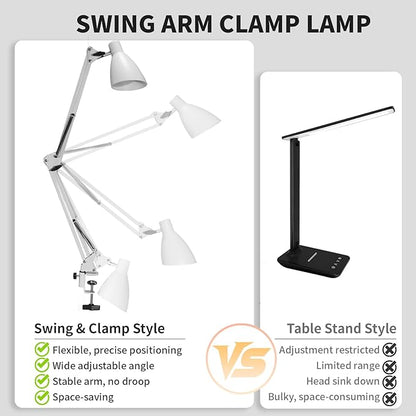 LED Desk Lamp with Clamp, 32" Classic Swing Arm Architect Desk Lamp 5 Color Modes 10 Brightness Level, Home Office Task Lamps Adjustable Gooseneck Clip-on Table Light for Reading, Home Working, Study