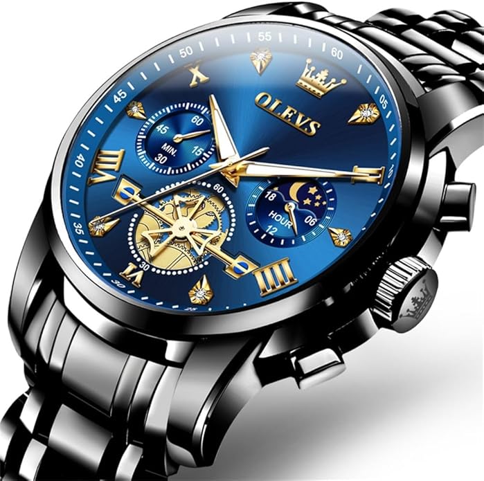 OLEVS Men Silver Watches,Men's Stainless Steel Chronograph Watch,Man Analog Quartz Big Face Male Watches Luxury Waterproof Roman Numeral Dress Diamond Relojes para Hombre