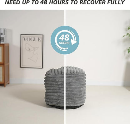 Pouf Ottoman Stuffed Round for Foot Rest, Faux Fur Poufs with Foam Chunk Filling, Storage Ottoman Pouf Foot Stool Cushion, 26 X 18 Inch Floor Chair for Living Room Bedroom Home Decor, Light Gray