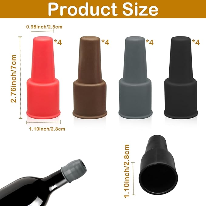 16Pcs Silicone Wine Seal Stopper, Silicone Elastic Wine Stopper Reusable Sparkling Wine Bottle Stopper, Keep-Wine-Fresh Sparkling Wine Bottle Stopper for Home Party Beer Champagne
