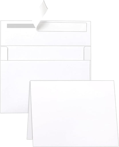 100 Packs White Blank Note Cards and Envelopes 5 x 7 Heavyweight Folded Cardstock and A7 Envelopes Self Seal for Wedding Invitations, Party, Greeting Cards, Graduations, Baby Shower
